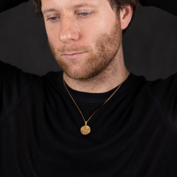 18k Gold Compass North Star Pendant Chain Mens Compass Necklace - Picture 13 of 16